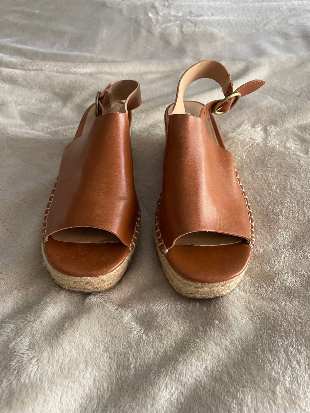 Universal Thread Brown Leather Espadrille Platform Slingback Sandals